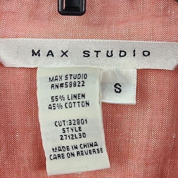 Max Studio Orange Linen Blend Roll Tab Sleeve Casual Button Down Shirt Women's S - Picture 5 of 9